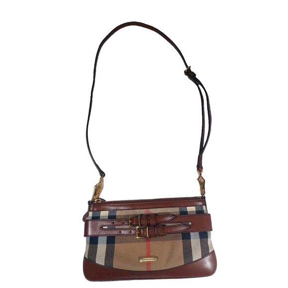 Burberry Bridle Peyton House CheckTartan Leather Fabric Shoulder Crossbo… - Picture 3 of 8